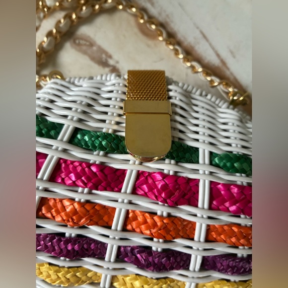 Vintage 70s purse picnic basket style plastic coated wicker shoulder bag EUC - Picture 4 of 15